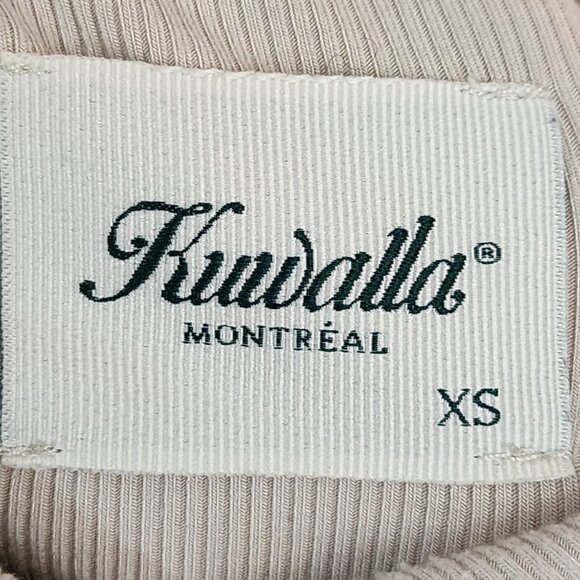 Kuwalla Montreal Beige Ribbed Knit Button Front Cropped Polo - Picture 4 of 5